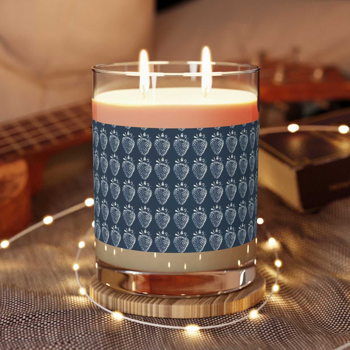 Strawberry Scented Candle - Elegant Full Glass, 11oz with Bluejean Berry print