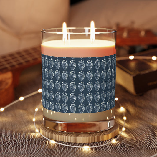 Strawberry Scented Candle - Elegant Full Glass, 11oz with Bluejean Berry print