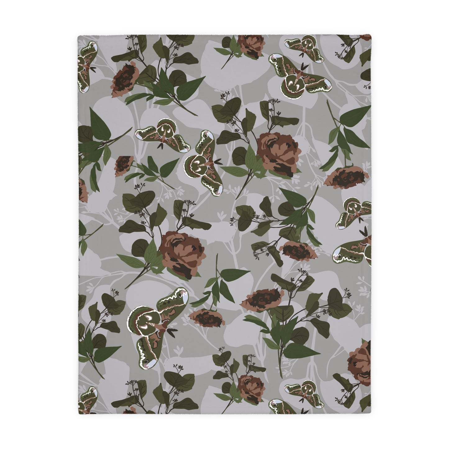 Velveteen Blanket - Green Moth Print