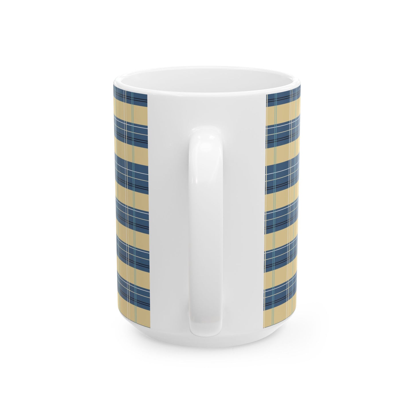 Ceramic Mug -Denim and Gold Plaid print
