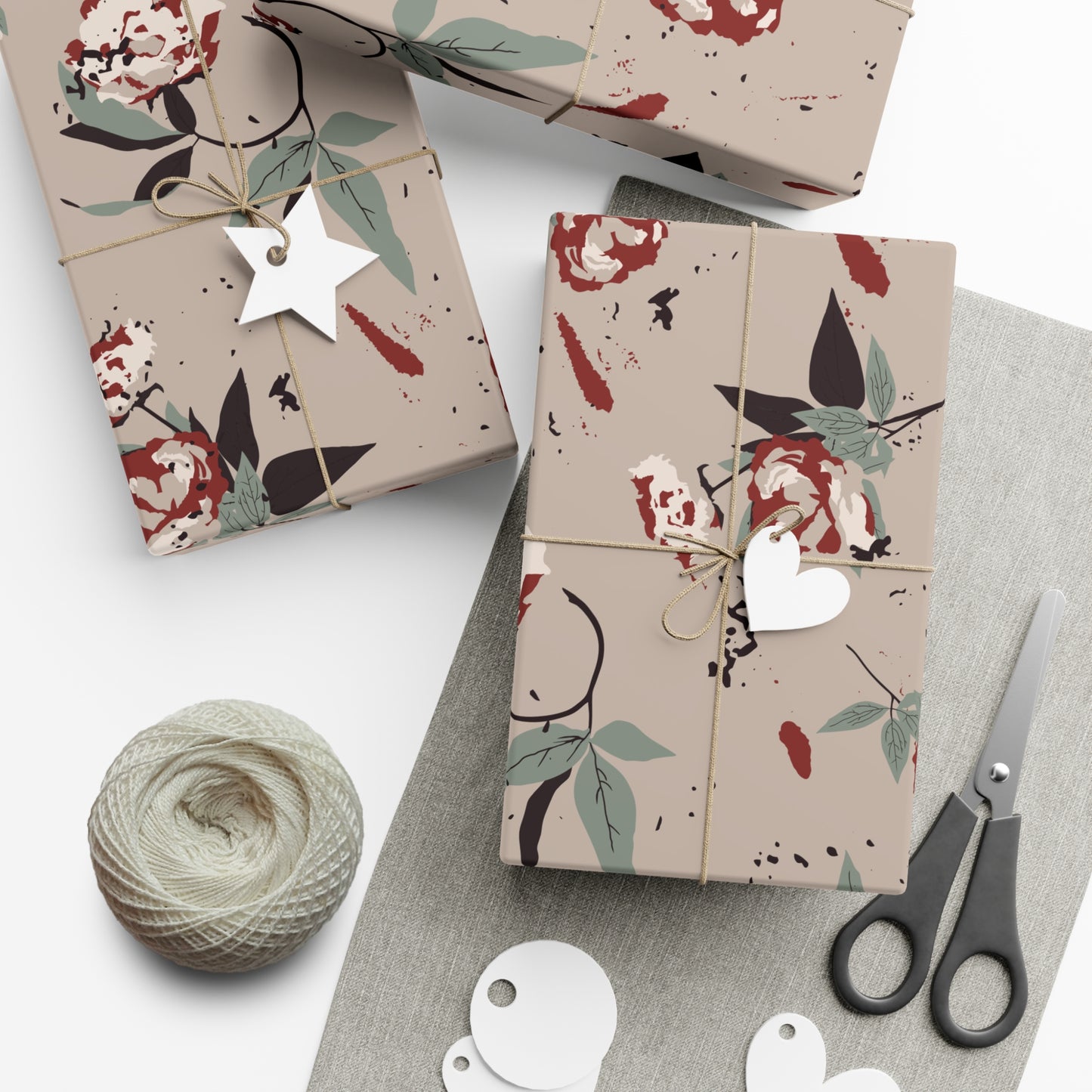 Gift Wrap Papers - Cottage Rose Taupe Floral Design