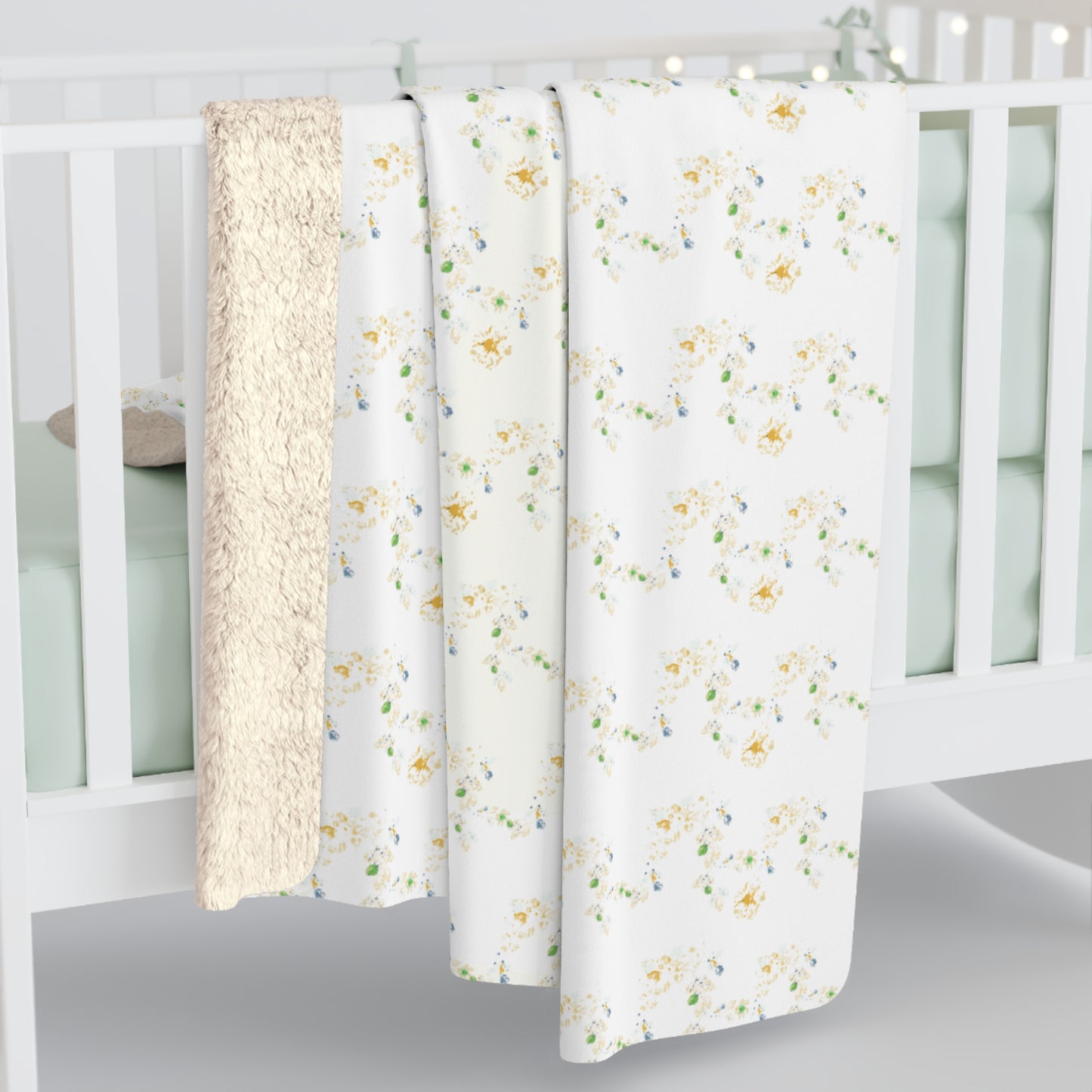Sherpa Fleece Blanket - Butter Yellow Berry Vine Design