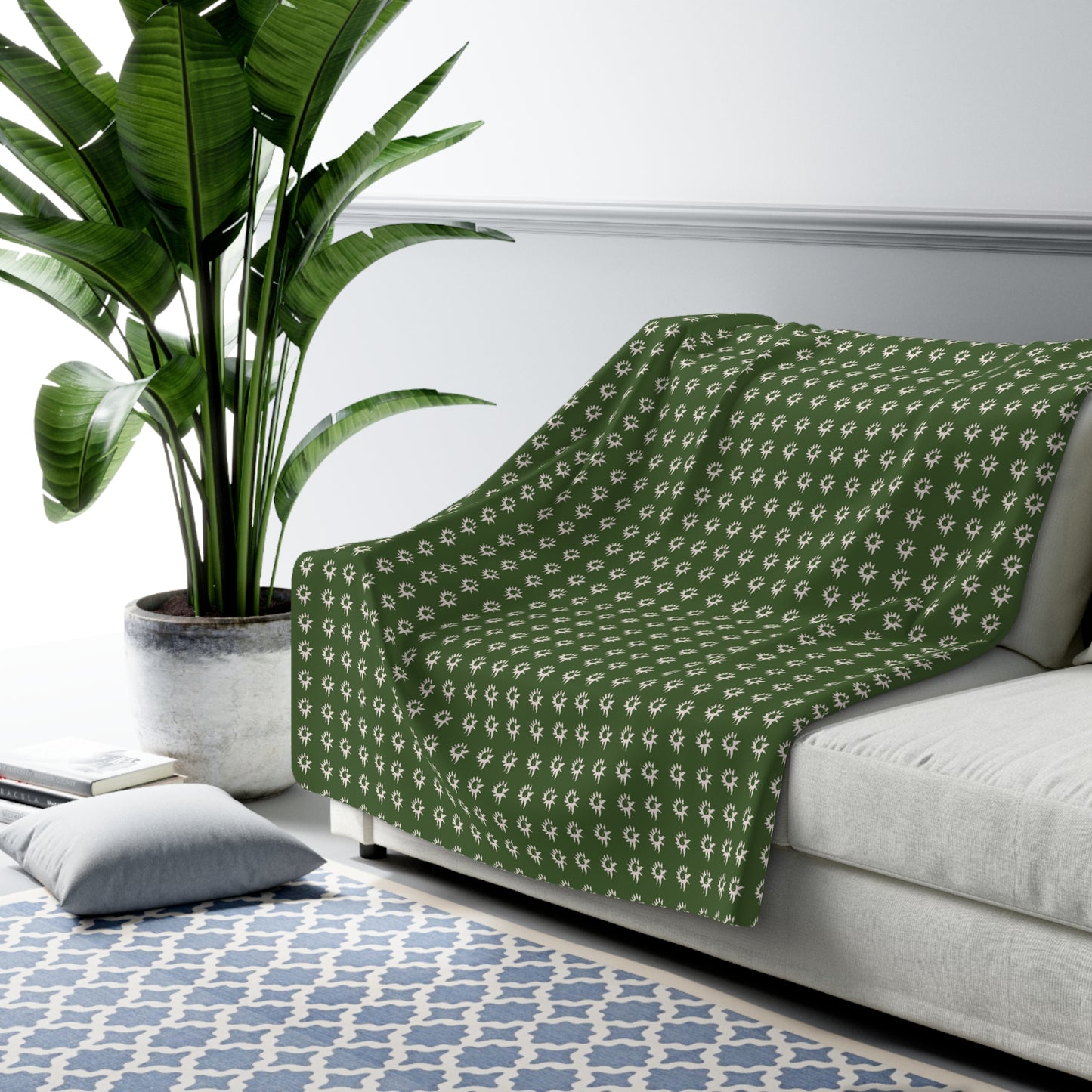 Forest Green Geo Star Sherpa Fleece Blanket