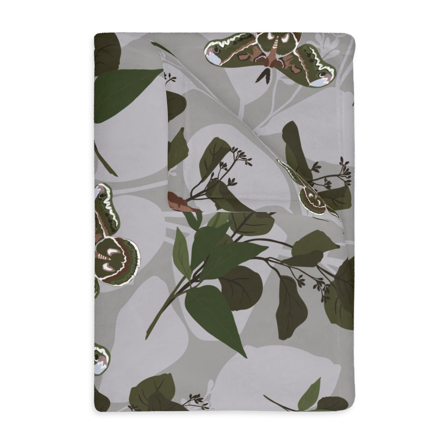 Velveteen Blanket - Green Moth Print