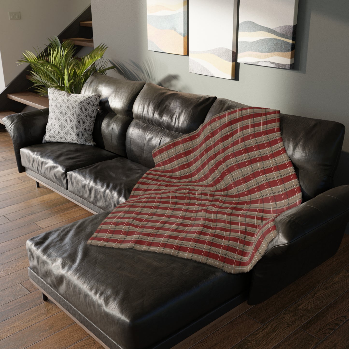 Velveteen Blanket - Red & Gold Plaid Print