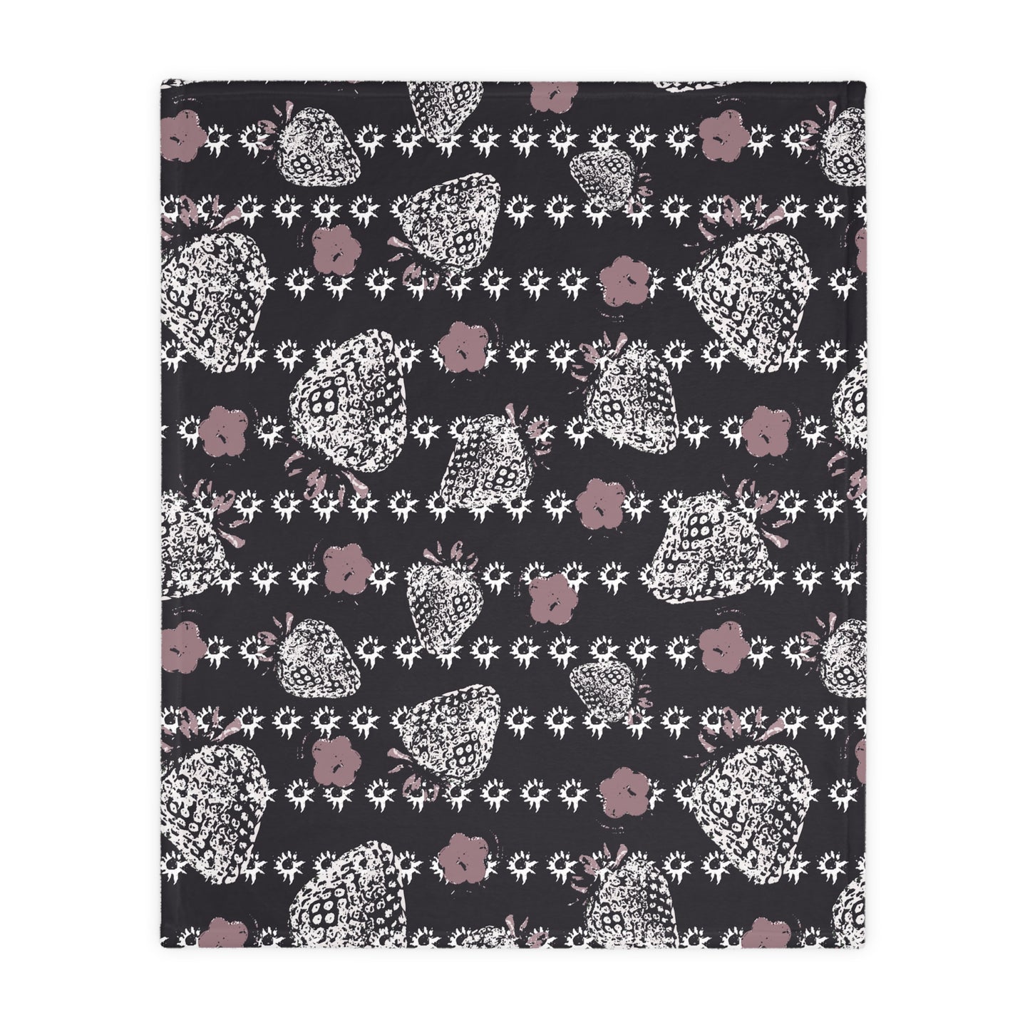 Velveteen Microfiber Blanket - Black Retro Strawberry print