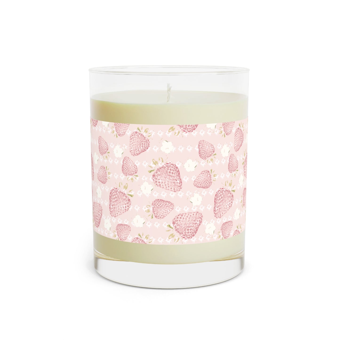 Retro Strawberry Scented Candle in soft pink- Full Glass, 11oz