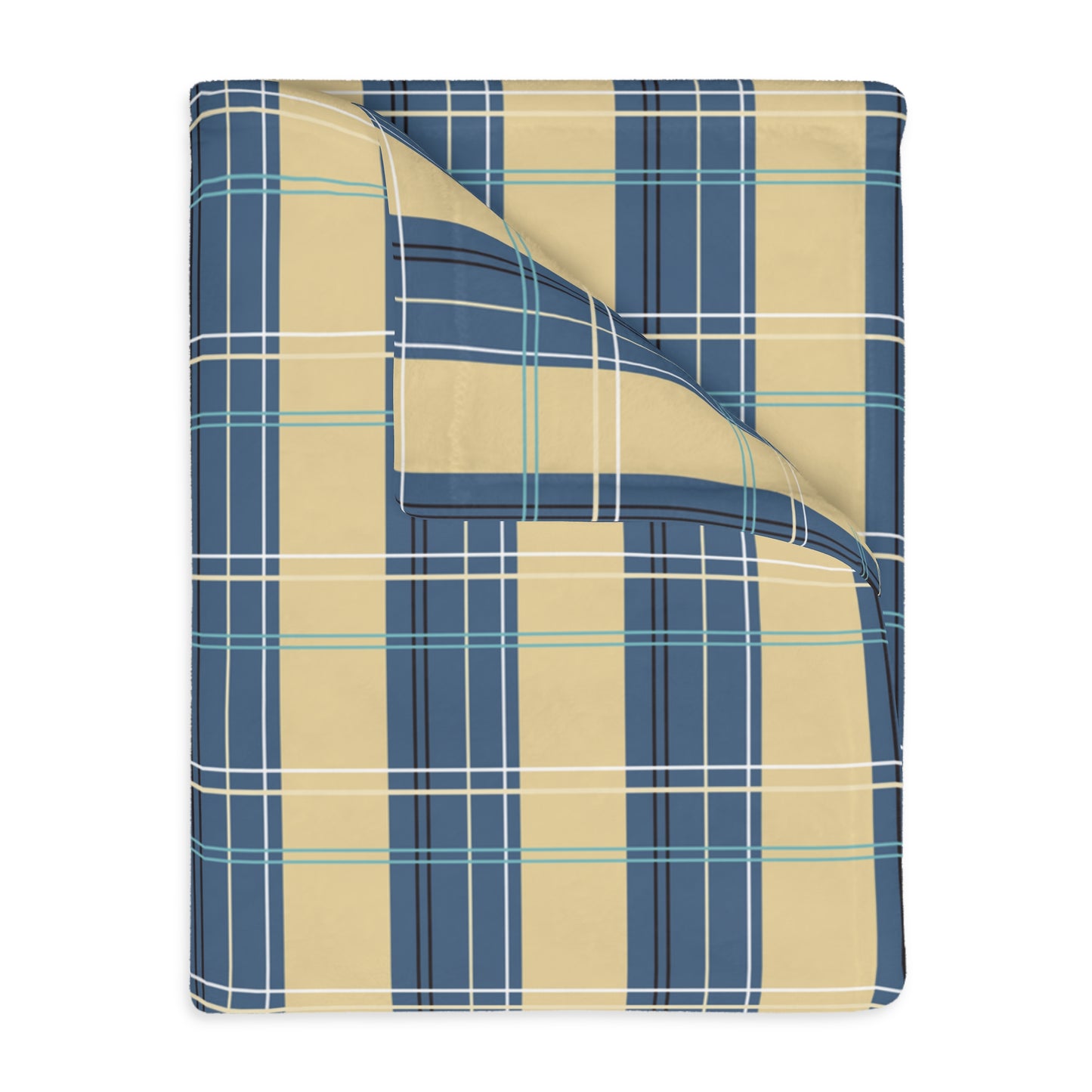Cozy Velveteen Blanket -Denim and Gold Plaid print