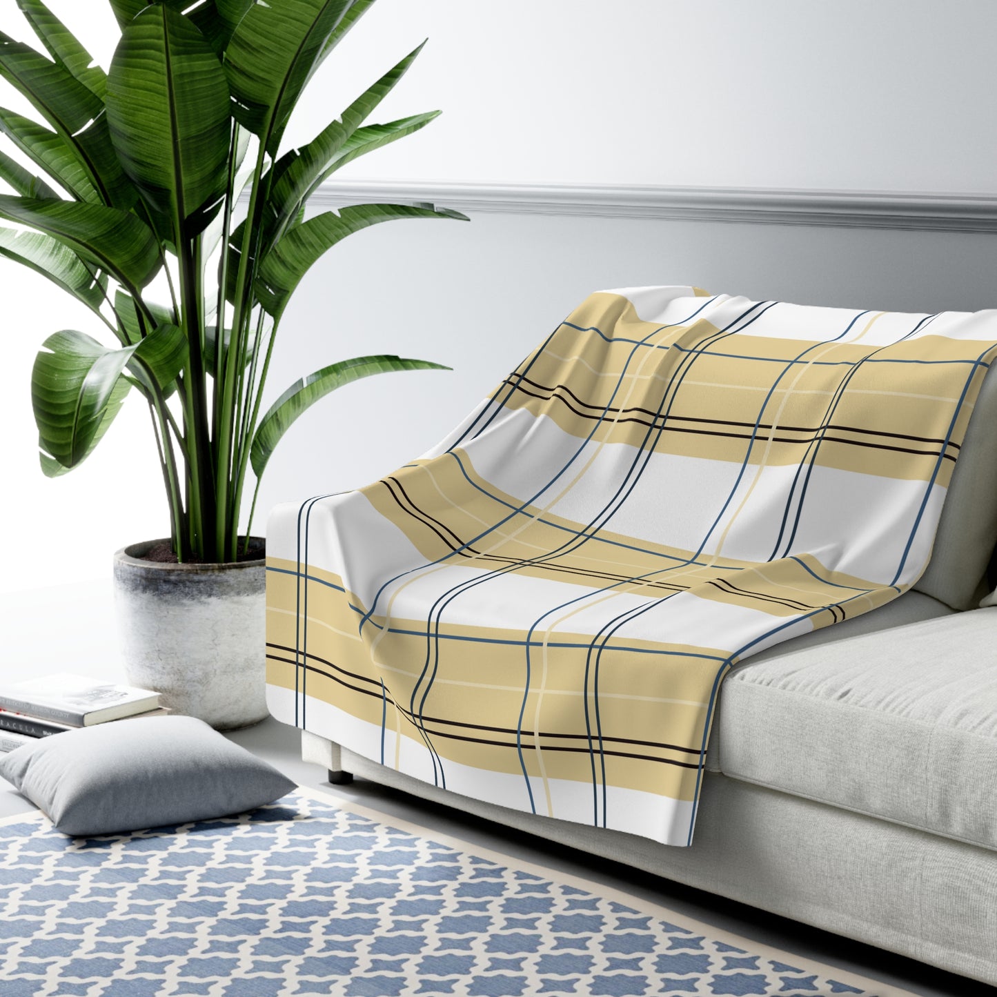 Sunny Yellow Plaid Sherpa Fleece Blanket