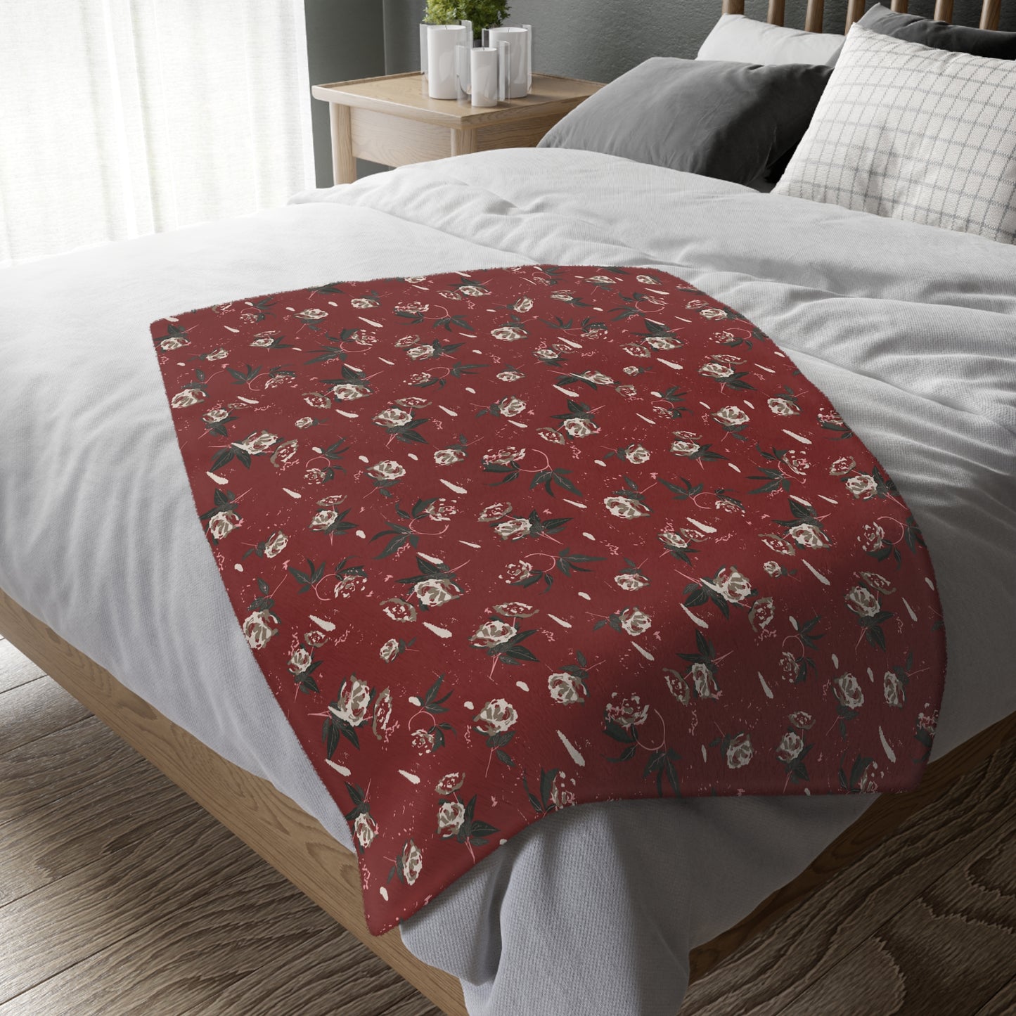 Christmas Rose Velveteen Blanket