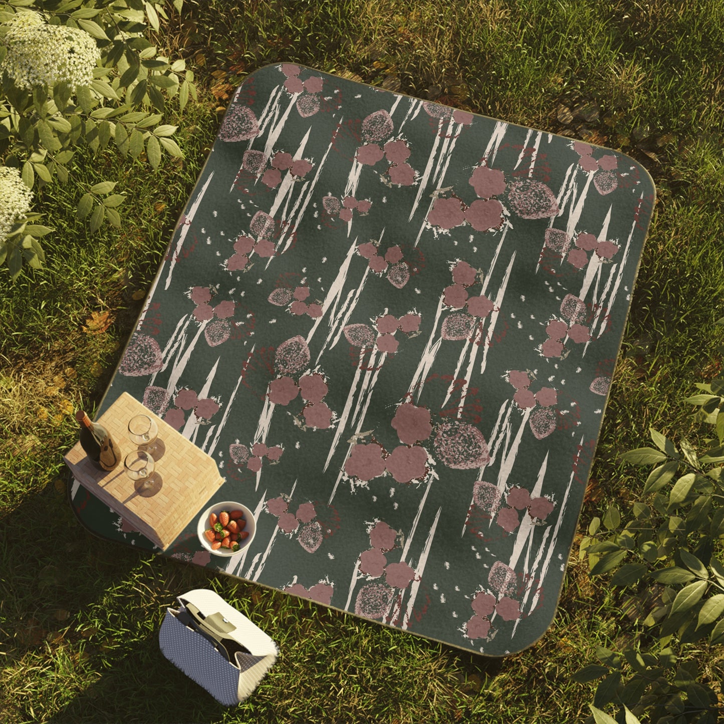 Floral Picnic Blanket - Winterberry print