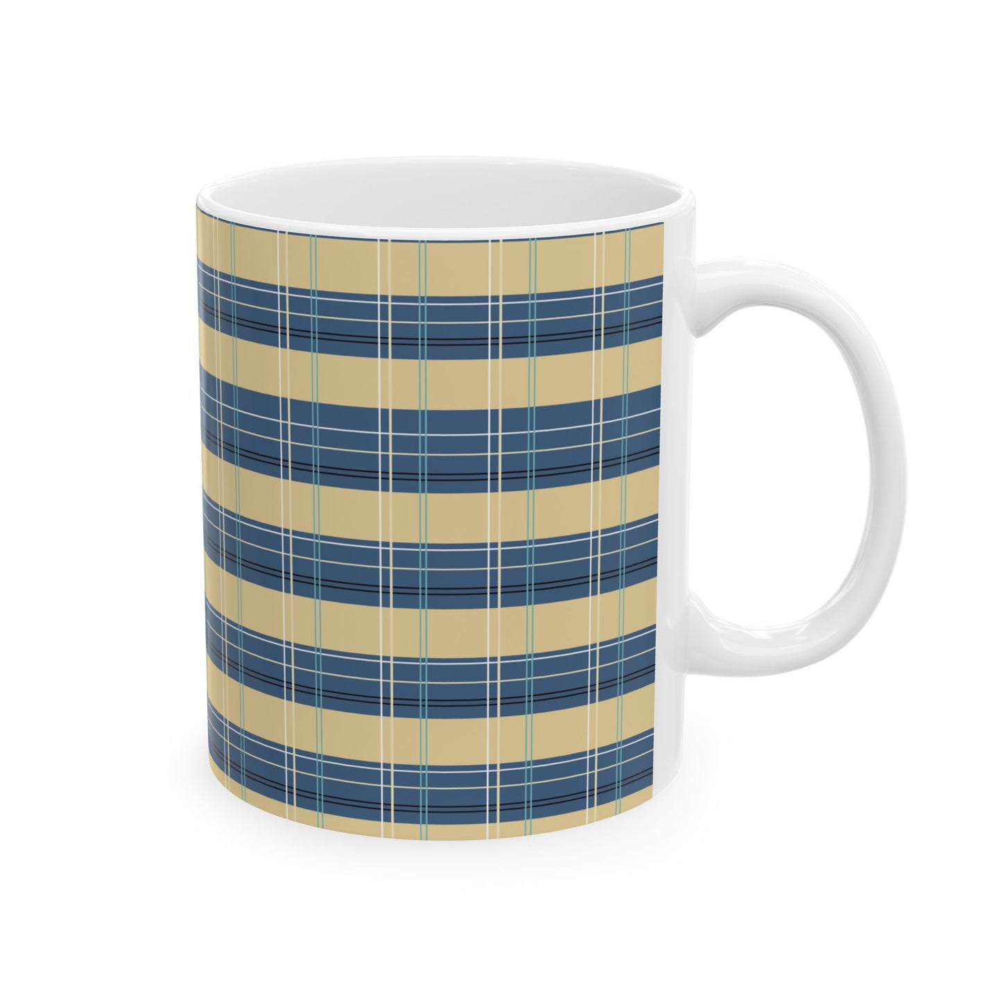 Ceramic Mug -Denim and Gold Plaid print