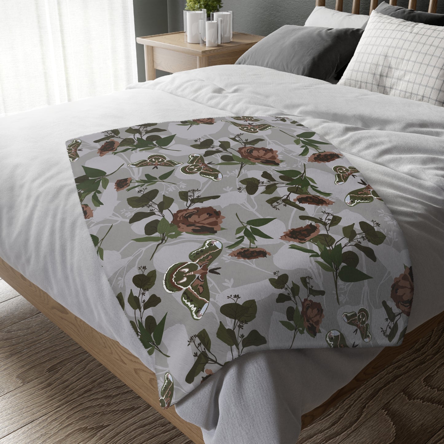 Velveteen Blanket - Green Moth Print