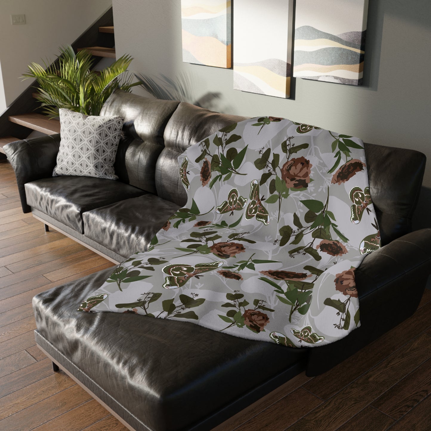 Velveteen Blanket - Green Moth Print