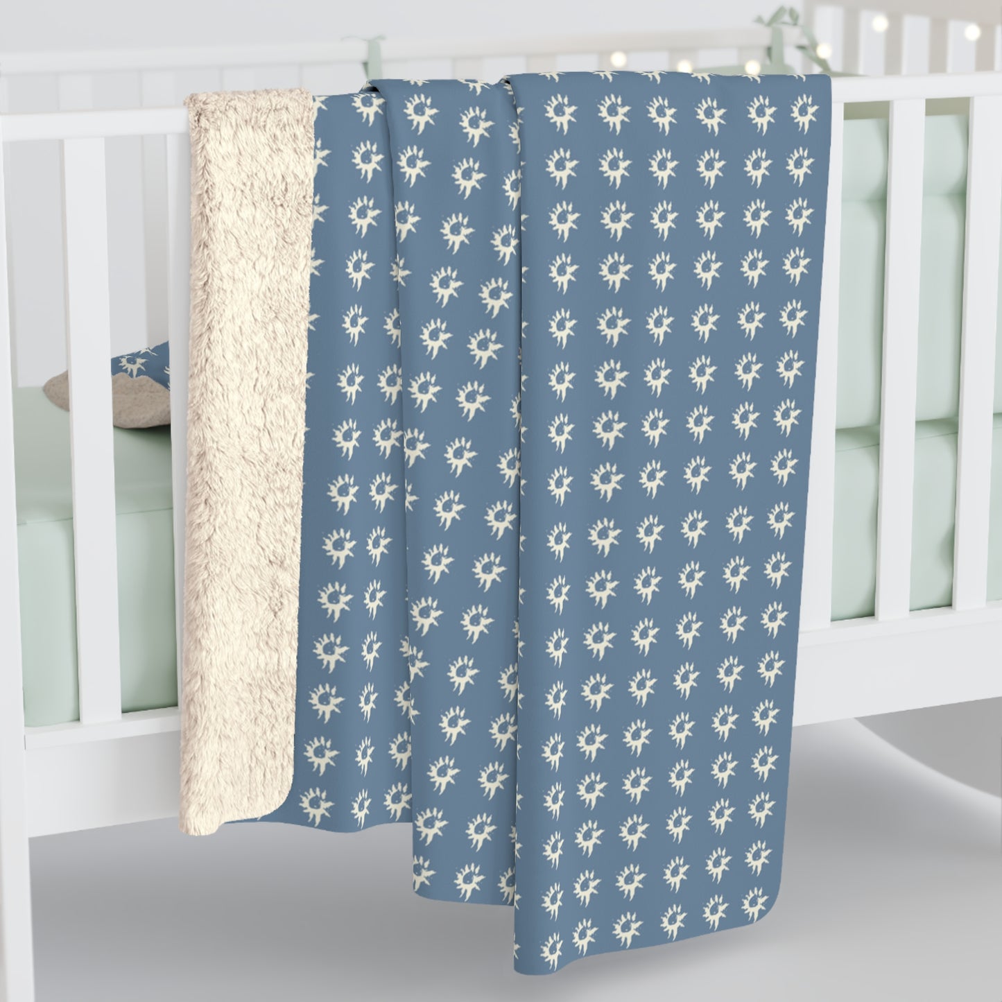 Cozy Sherpa Fleece Blanket with Denim Geo Star pattern