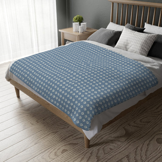 Cozy Velveteen Microfiber Blanket - Denim Geo Star Print